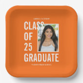 クラス25卒業オレンジ写真卒業パーティー ペーパープレート (正面)