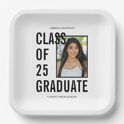 クラス25白黒フォト卒業パーティー ペーパープレート