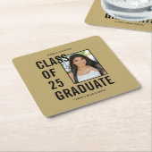 クラス25金ゴールド写真卒業パーティー スクエアペーパーコースター (アングル)