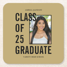 クラス25金ゴールド写真卒業パーティー スクエアペーパーコースター