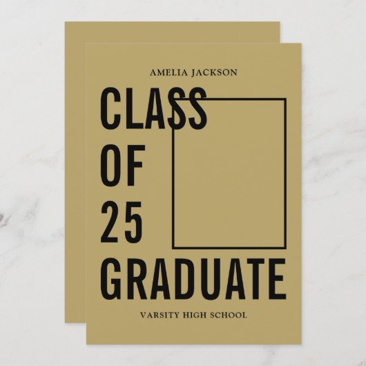 クラス25金ゴールド写真卒業 案内状 (正面/裏面)