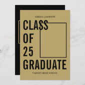 クラス25金ゴールド&ブラック4写真卒業パーティー 招待状 (正面/裏面)