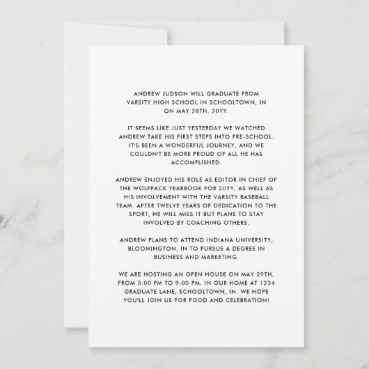 クラス25黒モダン白フォトオープンハウス 招待状 (裏面)