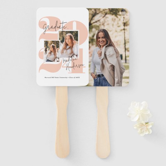 クラス3フォトコラージュ桃の卒業 ハンドファン (正面&裏面)