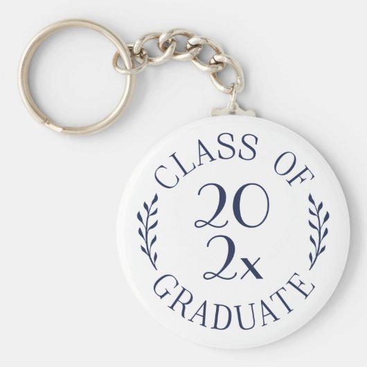クラス・オブ・イヤー卒業生シック・ネイビータイポグラフィ・ホワイト キーホルダー (正面)
