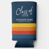 クラス – 卒業スクリプトモダン名レトロストライプ スリム缶クーラー (正面)