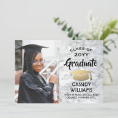 クラス 年 白大理石と金の卒業写真 招待状 (スタンド正面)