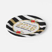 クラスOf 2016金ゴールドグリッターブラック&ホワイトストライプ製品 ペーパープレート (アングル)