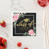 クラスOf 2025ホットピンクフローラグラードパーティーブラック スタンダードカクテルナプキン (インサイチュ)