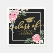 クラスOf 2025ホットピンクフローラグラードパーティーブラック スタンダードカクテルナプキン (正面)