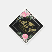 クラスOf 2025ホットピンクフローラグラードパーティーブラック スタンダードカクテルナプキン (角)