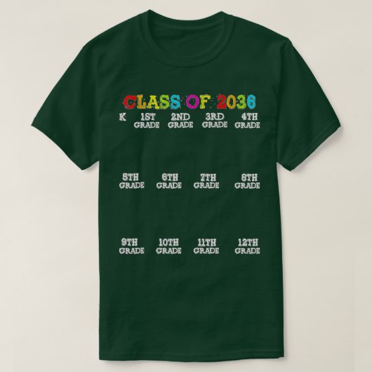 クラスOf 2036 Senior 2036 Grow With Me Checklist G Tシャツ (デザイン正面)