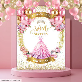 クラスSweet sixteenパーティーバナー金ゴールドグリッターピン タペストリー