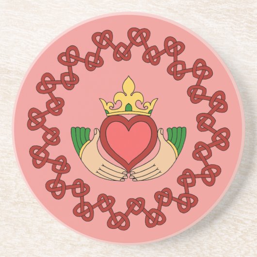 クラダグと赤の結び糸細工オンピンク コースター (正面)