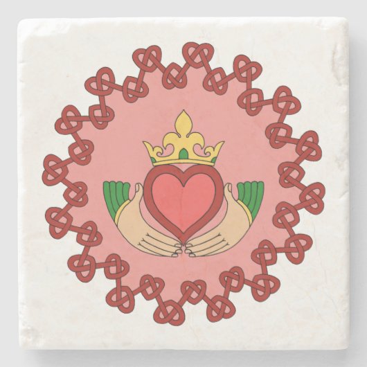 クラダグと赤の結び糸細工オンピンク ストーンコースター (正面)