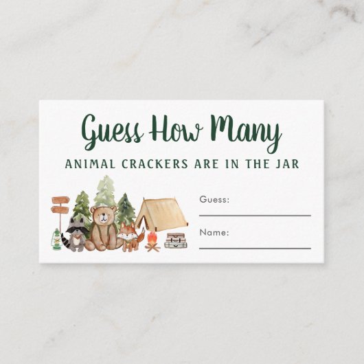 クラッカーのウッドランド赤ちゃんシャワーゲームの数を推測 エンクロージャーカード (正面)