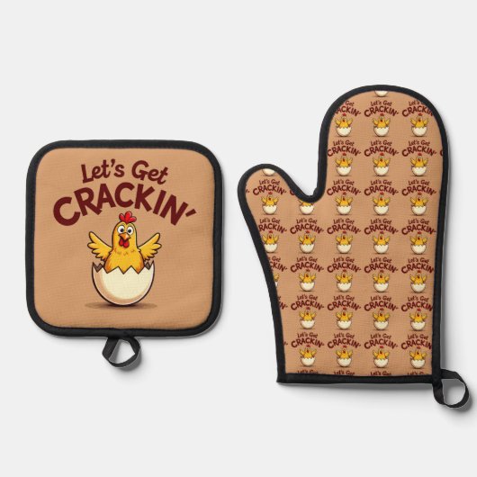 クラッキンチキンファームパおもしろいンをゲットしよう 鍋つかみ&鍋敷きセット (正面)