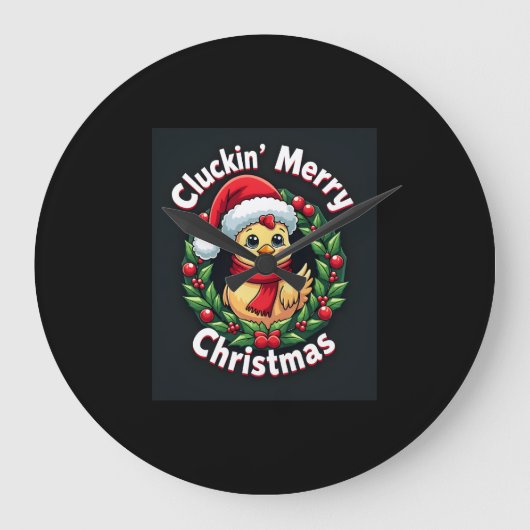 クラックインメリークリスマスチキン ラージ壁時計 (正面)