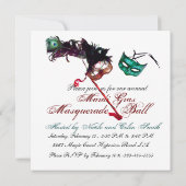 クラッシィなマーディ・グラス・マスクボールマスク 青と白 招待状 (裏面)