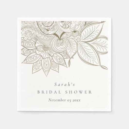 クラッシィ オーナメント パイスロン アイボリー ゴールド ブライダル シャワー スタンダードカクテルナプキン (正面)
