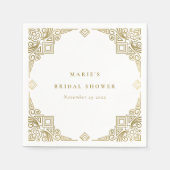 クラッシィ グラム ゴールド アート デコ オーナメント ブライダル シャワー スタンダードカクテルナプキン (正面)