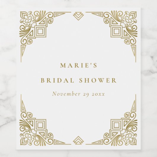 クラッシィ グラム ゴールド アート デコ オーナメント ブライダル シャワー ワインラベル (シングルラベル)