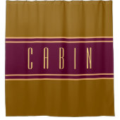 クラッシィ ゴールデン ブラウン バーガンディ ストライプ キャビン テキスト シャワーカーテン (正面)