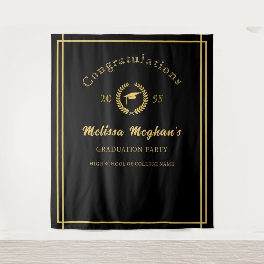 クラッシィ ゴールド キャップ ローレル リース 卒業パーティー 背景 タペストリー (正面)