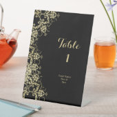 クラッシィ ゴールド & ブラック ダマスク 誕生日 テーブル ナンバー 台座サイン (インサイチュ)