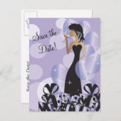 クラッシィ・ディーバ・ガールのパーティー | セーブ・ザ・デート | パープル 案内ポストカード (正面/裏面)