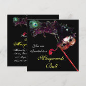 クラッシィ マーディ グラ マスクレード ボール マスク ,ブラック 招待状 (正面/裏面)