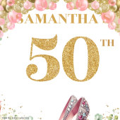 クラッシィ 50歳誕生日 ゴールドグリッター ピンクヒール タペストリー