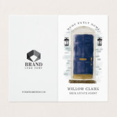 クラッシックネイビー 水彩フロントドア フォト&サービス 名刺 (外部フラット)