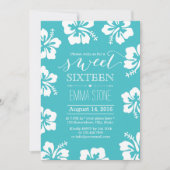 クラッシハイビスカスフラワーターコイズスウィート16誕生日 招待状 (正面)
