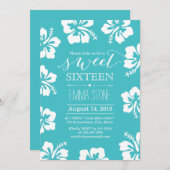 クラッシハイビスカスフラワーターコイズスウィート16誕生日 招待状 (正面/裏面)