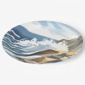 クラッシュする波 | ロッキー海岸水色 ペーパープレート (アングル)