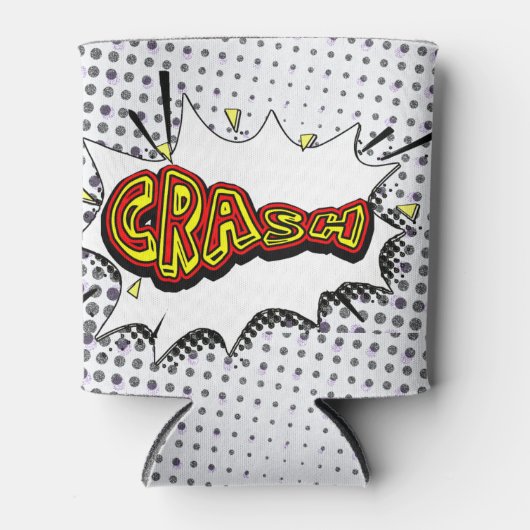 クラッシュアクションバブルレッドとイエロータイポグラフィ 缶クーラー (正面)