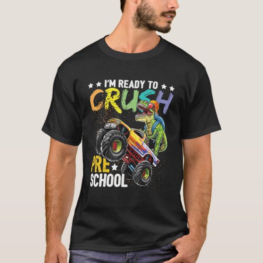 クラッシュプリスクール恐竜トラック新学期少年 Tシャツ (正面)