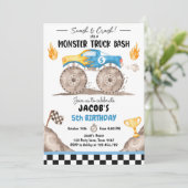 クラッシュモンスタートラックお誕生日会 青い少年誕生日 招待状 (スタンド正面)