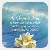 クラッシュ波フランジパニ差出人住所シール スクエアシール (正面)