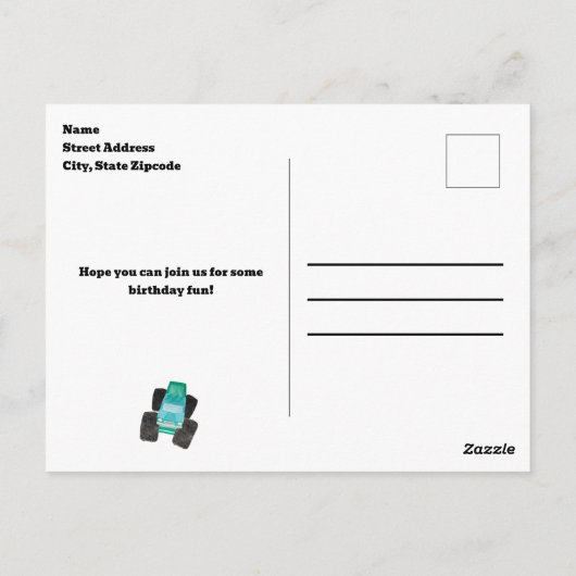 クラッシュ スマッシュ モンスター トラック バースデー バッシュ 水彩 ポストカード (裏面)