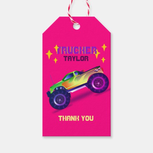 クラッシュITモンスタートラック女の子ピンクありがとう ギフトタグ (正面)