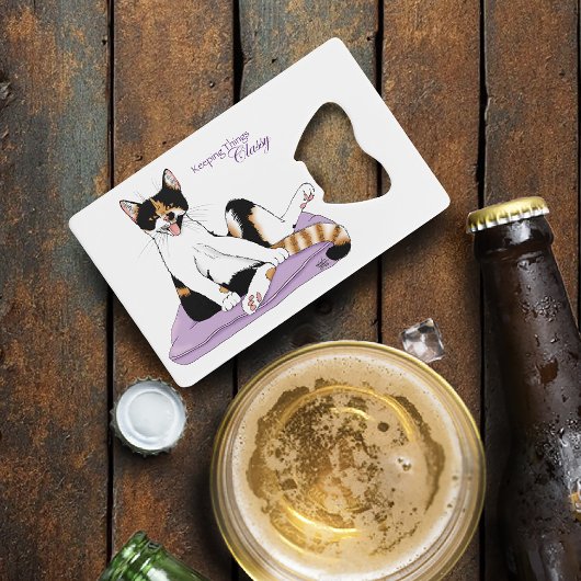 クラッシーおもしろいカリコキャットパープル クレジットカード栓抜き