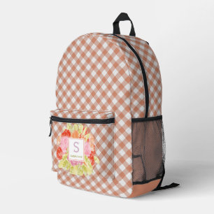 クラッシーかわいらしパステルピーチオレンジチェックパターン プリントバックパック
