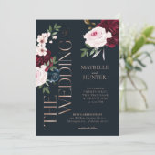 クラッシーはっきりしたブルゴーニュ&ネイビーウォーター花模様 招待状 (スタンド正面)