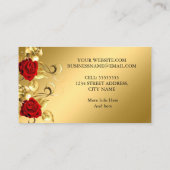 クラッシーエレガントゴールデンレッドローズ金ゴールドリーフフローラ 名刺 (裏面)