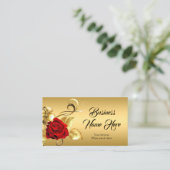 クラッシーエレガントゴールデンレッドローズ金ゴールドリーフフローラ 名刺 (スタンド正面)