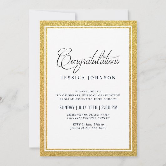 クラッシーエレガントゴールデン3写真卒業パーティー 招待状 (裏面)