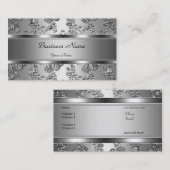 クラッシーエレガントシルバーエンボスフローラルック 名刺 (正面/裏面)