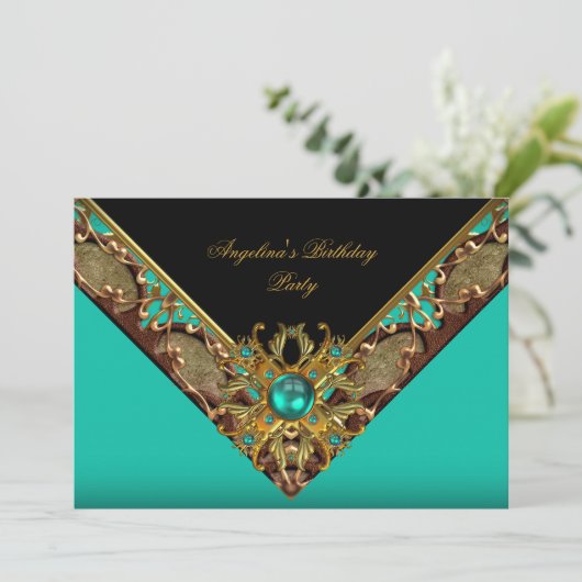 クラッシーエレガントジェイドブラック金ゴールド誕生日パーティー 招待状 (スタンド正面)